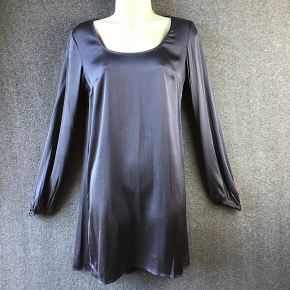 Vintage Express Long Sleeve Silk Blue Sheath Dress Sz Small - Picture 1 of 8